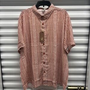 Hardaddy 3XL Red Cream Stripe Short Sleeve Button Up Shirt BigTall